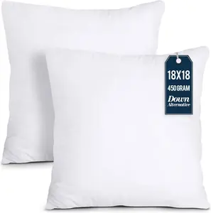 Bedding Throw Pillows Insert (Pack of 2, White) - 18 x 18 Inches Bed and Couch Pillows - Indoor Decorative Pillow