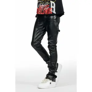 Quatz Black Leather Stacked Flare Jean