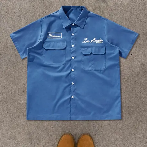 Men's Letter & Star Print Pocket Short Sleeve Casual Button Front Collared Shirt, Loose Casual Graphic Button Design Top for All Seasons, Fashion Men's Clothes for Daily Wear, Tropical, Loose Shirts, Menswear