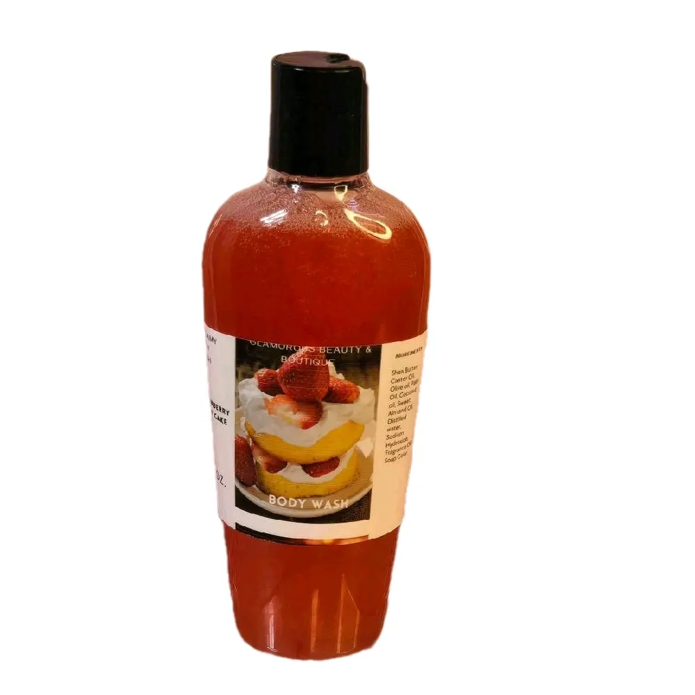 Handmade Foaming Body Wash, Strawberry Shortcake Scent - Soothing and Hydrating Plant-Based Cleanser for All Skin Types (4 oz / 8 oz), Essential Oils, Gentle-Scented