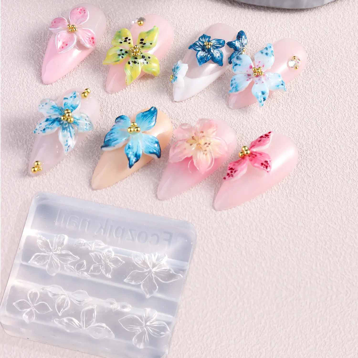 Fcozpjk Silicone Nail Art Molds, 2PCS 3D Flowers Nail Charm Molds