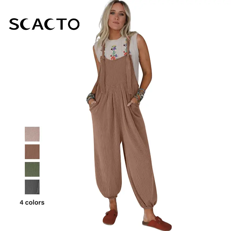 Scacto Women's Cotton Sleeveless Casual Long Overalls Jumpsuit - Premium Fabric, Stylish, Comfortable Fit, Pocketed, Everyday Basic Style - Jumpsuits and Overalls for Women, Jumpsuits For Women