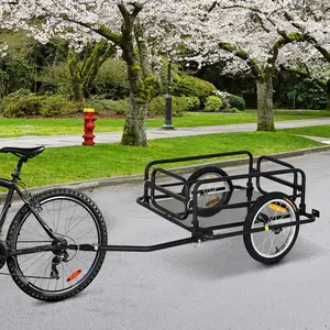 16 inch pneumatic wheel bike cargo trailer foldable space saving frame universal connection stable riding high load bearing for family travel camping equipment carrying