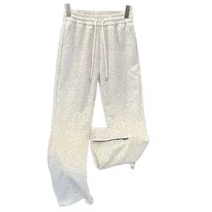 Side zipper micro flared straight leg slanted casual pants