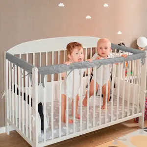 Reversible Crib Rail Covers for Teething, 3PCs Safe Teething Guard for Baby, Soft Breathable Anti-Collision Washable Non-Toxic Crib Rail Protector for Boys & Girls, Universal Fit Most Standard Cribs, Easy Installation #Tiktokshopmothersday