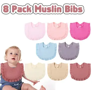 DOSMINE 8 Pack Baby Muslin Bibs for Drooling & Teething Organic Cotton Bibs for Girls Boys Cute & Versatile Drool Bibs