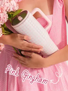HYDROJUG Traveler Tumbler 40oz Pink Gingham Large Capacity Of Triple-Wall Insulated Stainless Steel With Straw Cup. Keep Pink By Your Side And Drink Plenty Of Water Today. Flip-Straw, Completely Leak-Proof. Birthday Gift, Festival Gift.