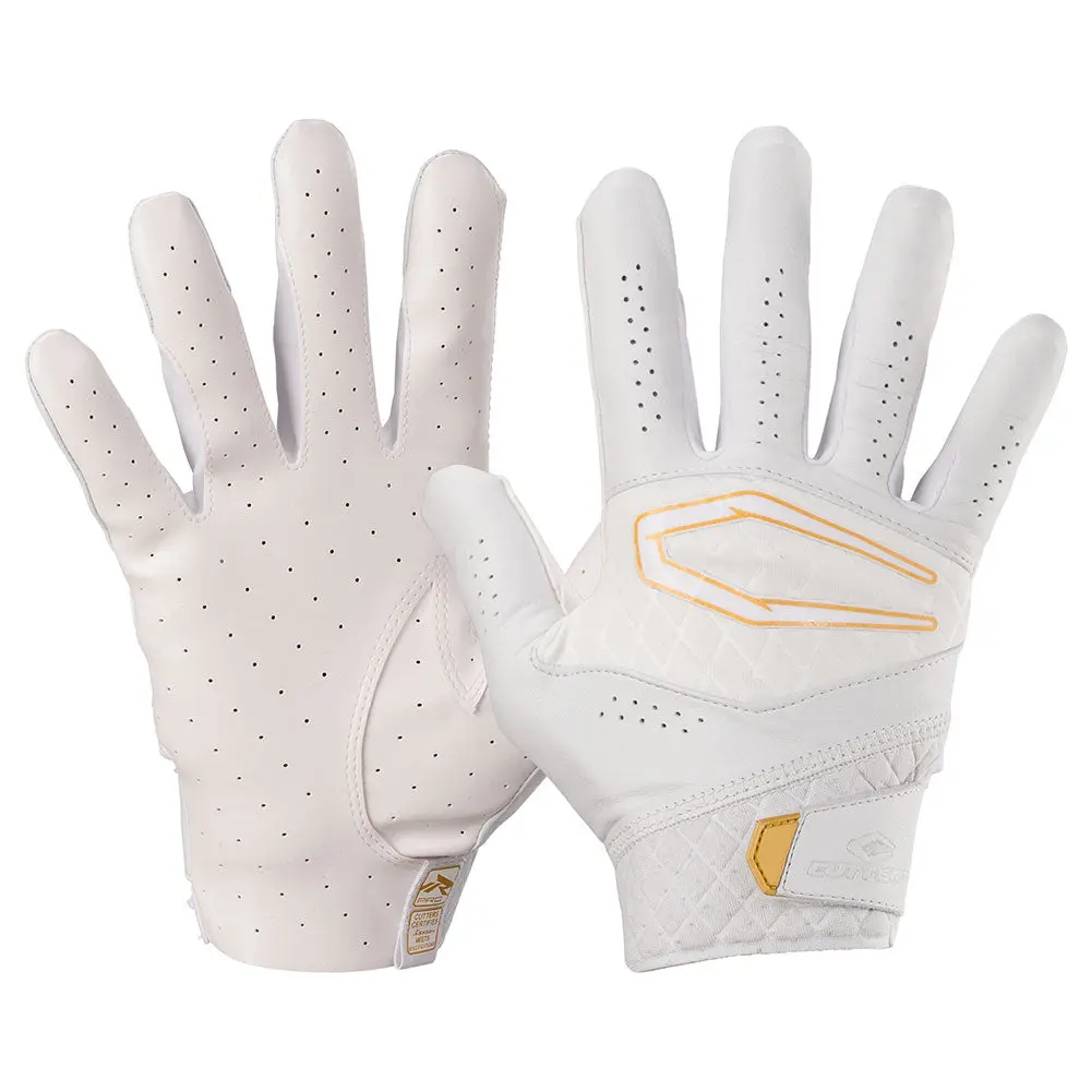 Cutters Rev X White/Gold Adults' Football Gloves - All-Season, Breathable, Full-Finger Sports Gloves with Premium Leather, C-TACK Grip for Comfort & Performance, All-Season Sports Gloves