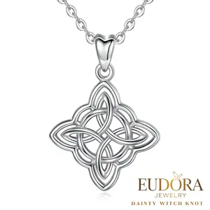 Sterling Silver Minimalist Witch Knot Necklace, Nudo de Bruja Plata Witches Knot Earrings for Women, Celtic Knot Pendant, Sacred Wiccan Jewelry