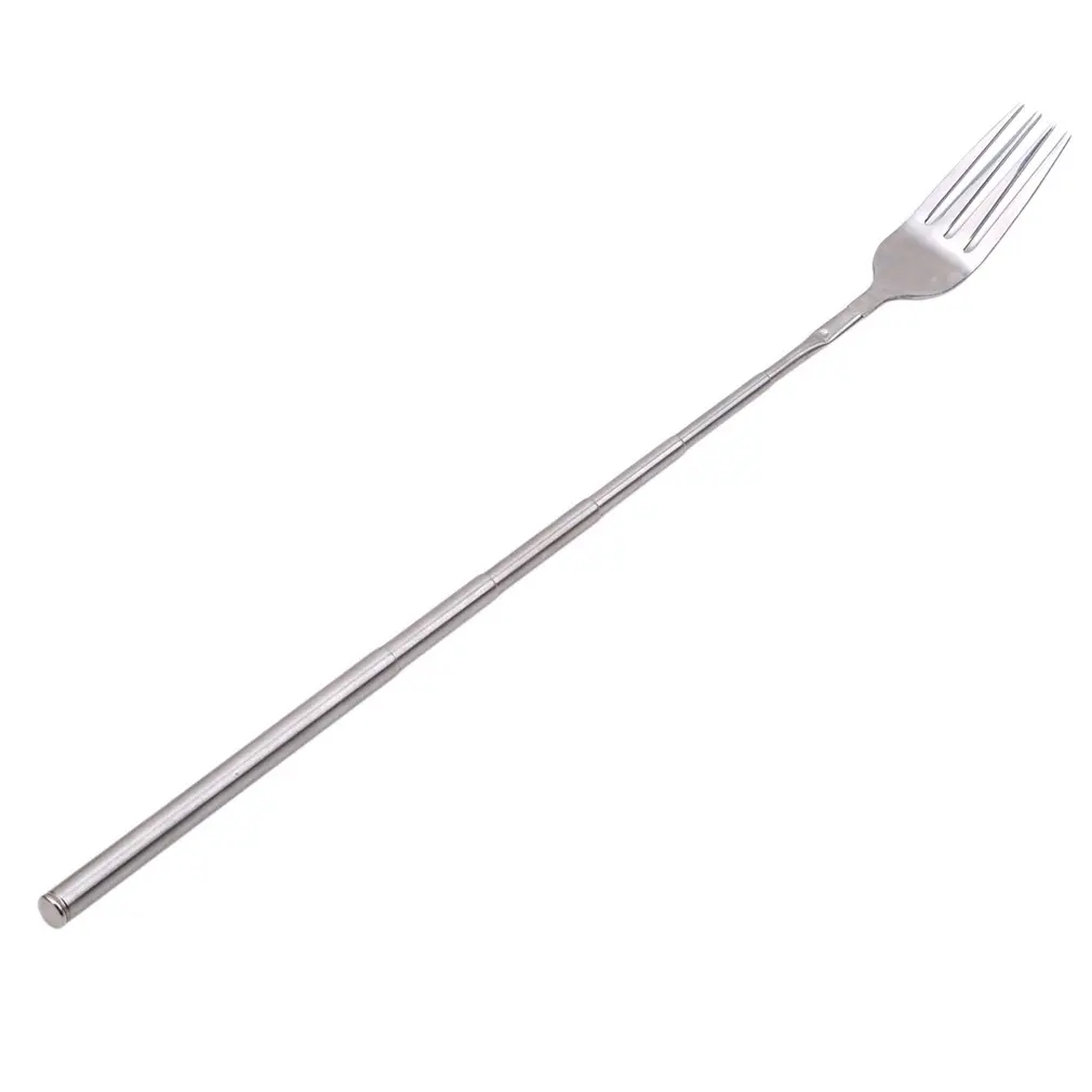 Extra Long Telescopic Fork, Extendable Metal Food Fork from 8.7 to 25.43 Inches, Long Handle Stainless Steel Fork for Hot Pot, BBQ, Grilling, Outdoor Cooking, Camping, Picnics, Kitchen Cooking and Food Serving