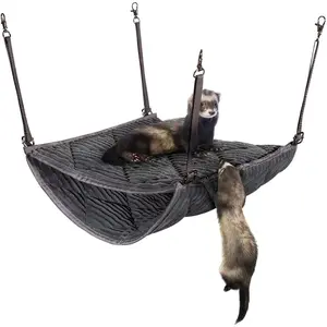 Ferret Hammock for Cage - Plush Double Bunk Bed Hanging Clips - Perfect for 2 or More Small Pets! (Rats, Ferrets, Hamsters, Guinea Pigs, Chinchillas & Squirrels) - Grey