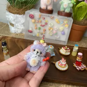 Handmade Pipe Cleaner Lavender Bear Figurine — Kawaii Miniature Plush-Style Desk Decor Gift