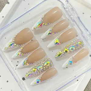 Handmade Medium/Long Length Glossy Nails 10Pcs Repeated Use Press On Nails