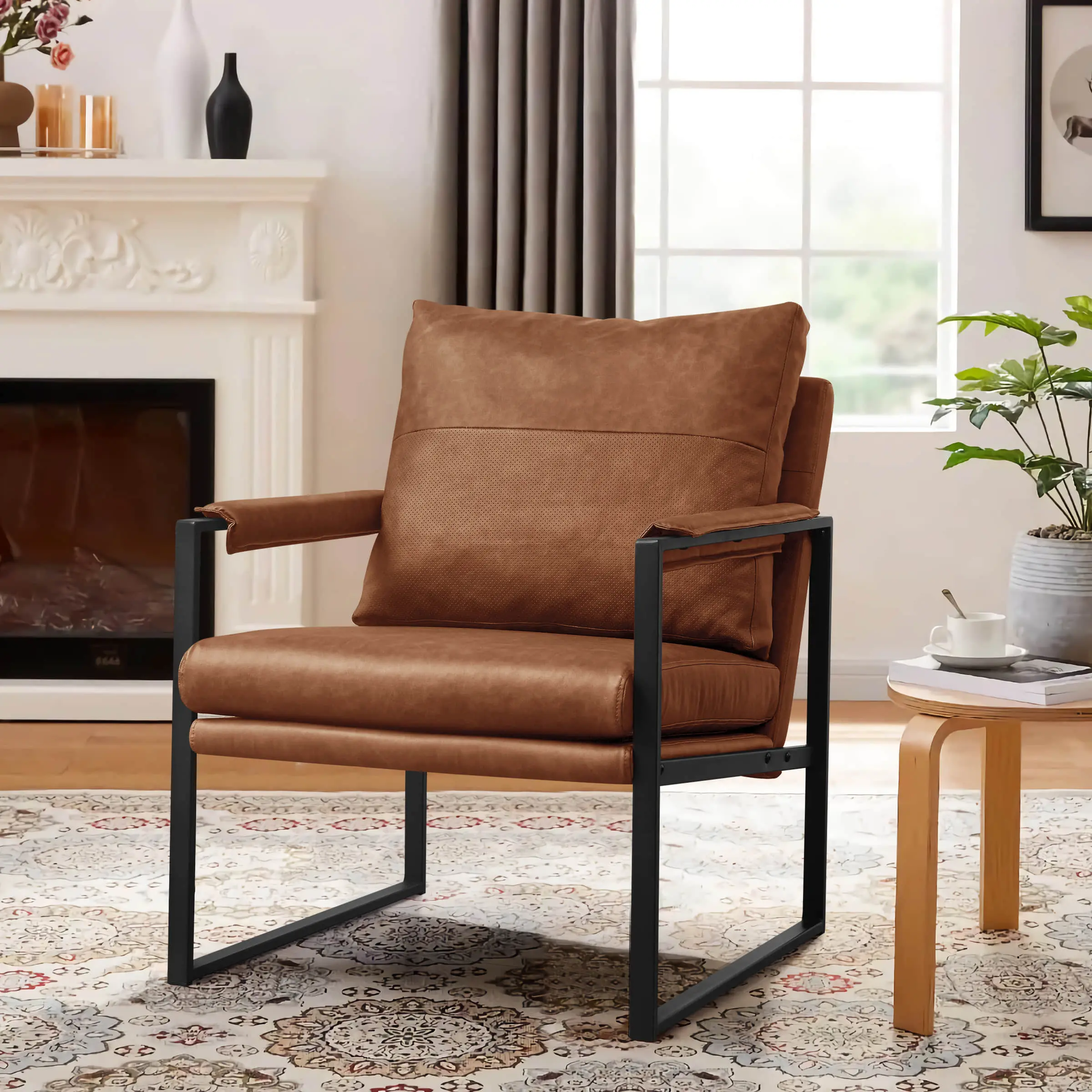SUBRTEX Home Stylish PU Leather Accent Chair – Ultra-Comfort Cushioning with Sturdy Metal Frame and Padded Backrest