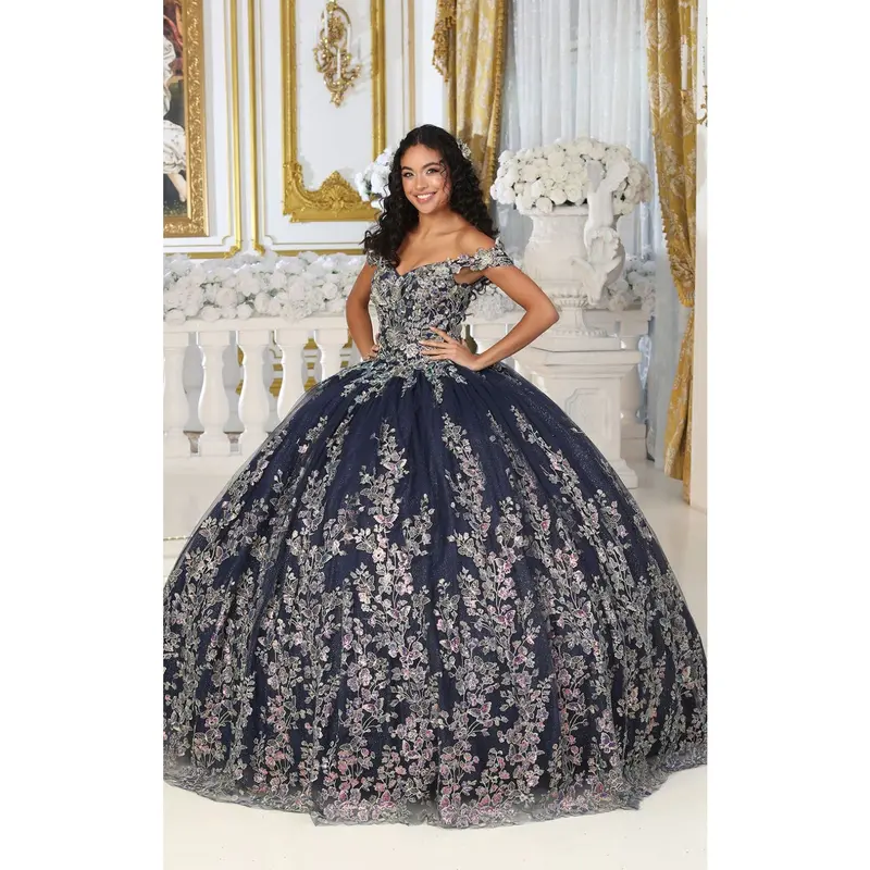 navy blue sweet 16 dress Navy Blue Puffy Sweet 16 Dress Beaded Quinceanera Dresses Off Shoulder Navy Blue / US8