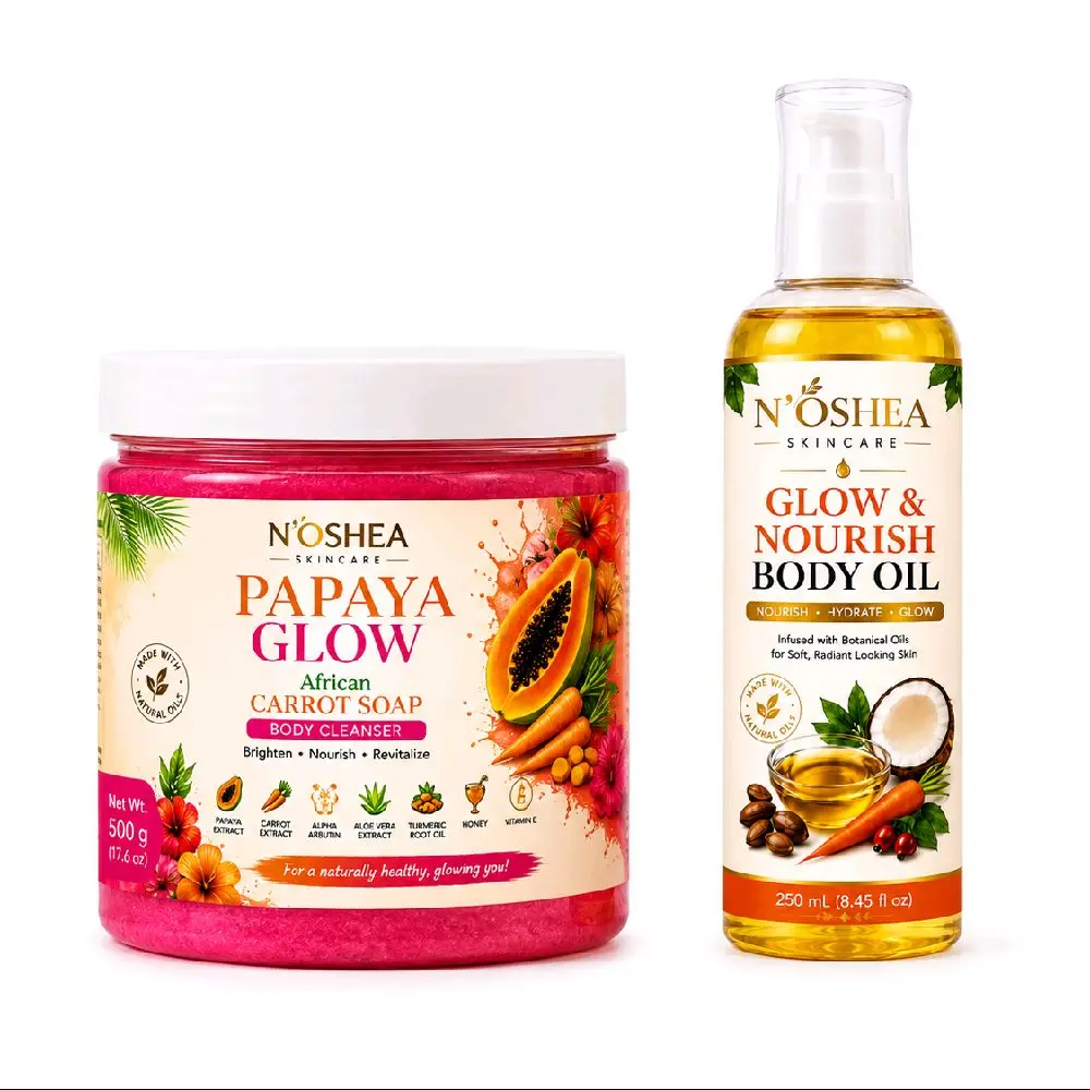 N'OSHEA Papaya Glow Beauty Bundle - All-Natural Body Care Set with Hydrating Papaya, Carrot, Aloe Vera & Honey Bright Cleanser Soap & Nourishing Body Oil (500g