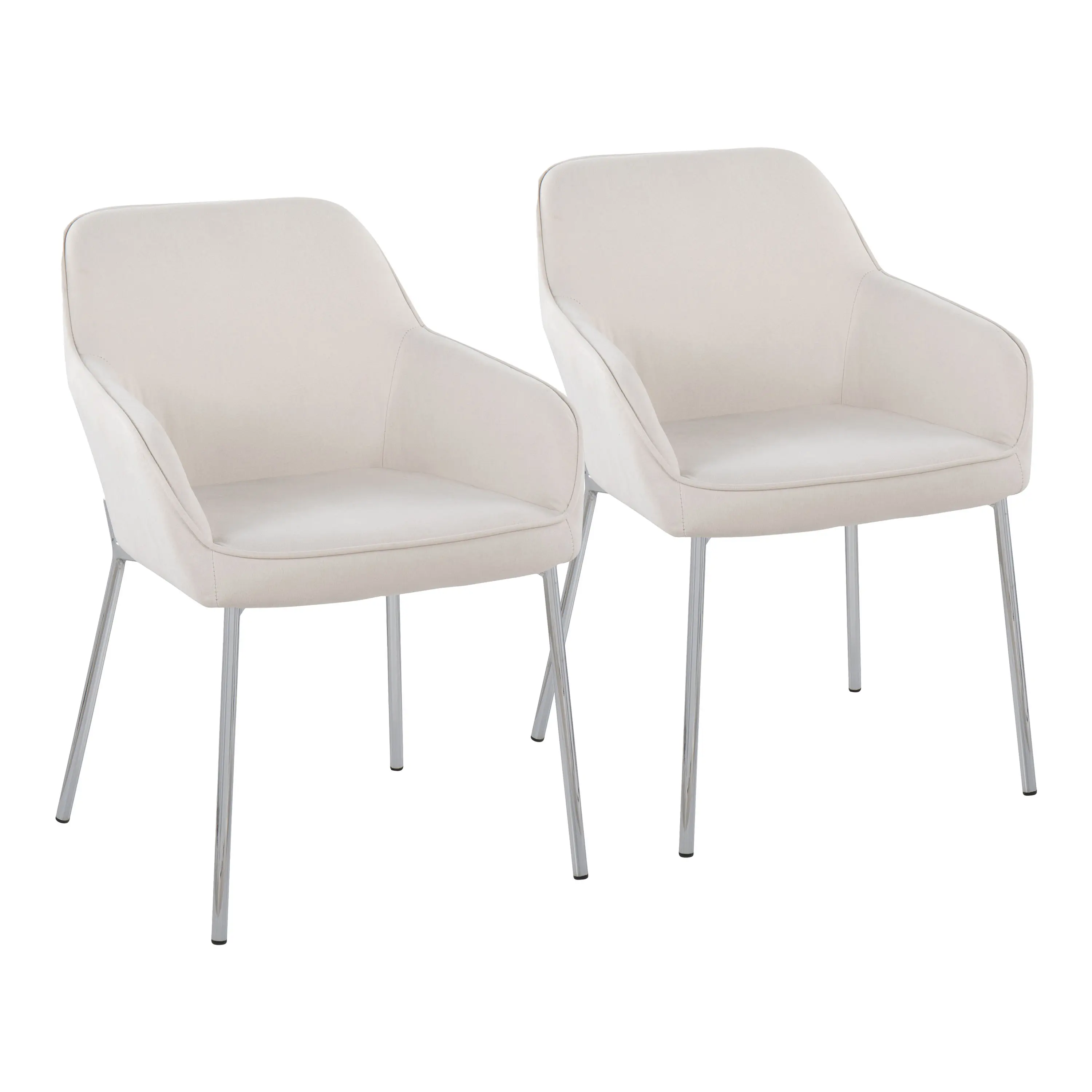 Set of 2 Cream Fabric Dining Chairs with Chrome Metal Legs, Contemporary Style