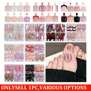96Pcs Cat Eye Press On Toe Nails, French Style Ultra Thin Seamless Fake Toenails, 4 Colors Glitter Square False Nail Tips Box Set for Women Daily Wear & Party Decoration