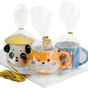 100 Transparent Glass Paper Bags with Twists, Plastic Gift Bags for Parties, Birthday Gifts, Small Packaging Supplies