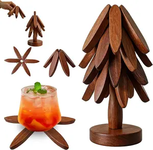 Wooden Trivets for Hot Dishes, Wooden Tree Trivet Set, Natural Tree Trivet Set - Foldable Coasters for Kitchen Counter, Hot Pots and Pans, Heat Resistant Table Protectors