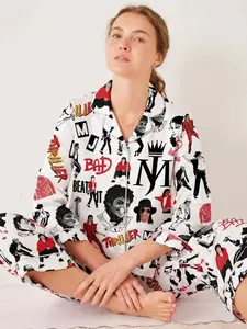 MJ Music Satin Pajama Set For Women, Matching Pajamas for Satin PJ Set Printing, Ideal for Sleepwear & Loungewear, Cute Gift for Women