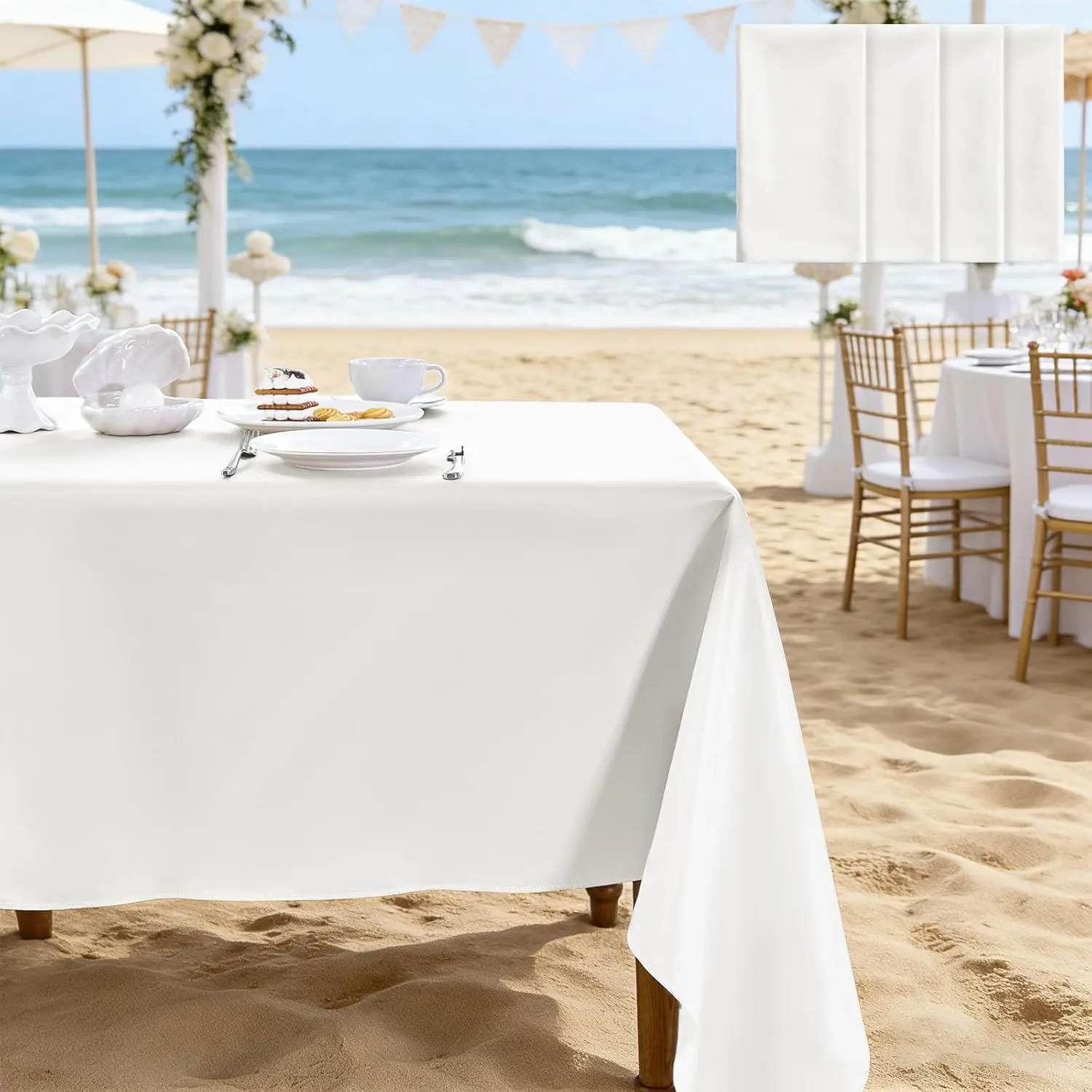 4 Pack Satin Tablecloth 58x102 Inches Rectangle - Soft Wrinkle Resistant Fabric for Wedding, Banquet, Party Decoration - Easy Care Machine Washable, White