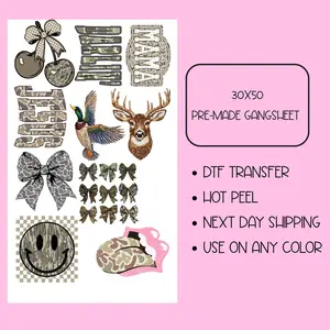 CAMO GIRL DTF Pre-Made Gangsheet (30''x50'') DTF Transfers, DTF Gangsheet