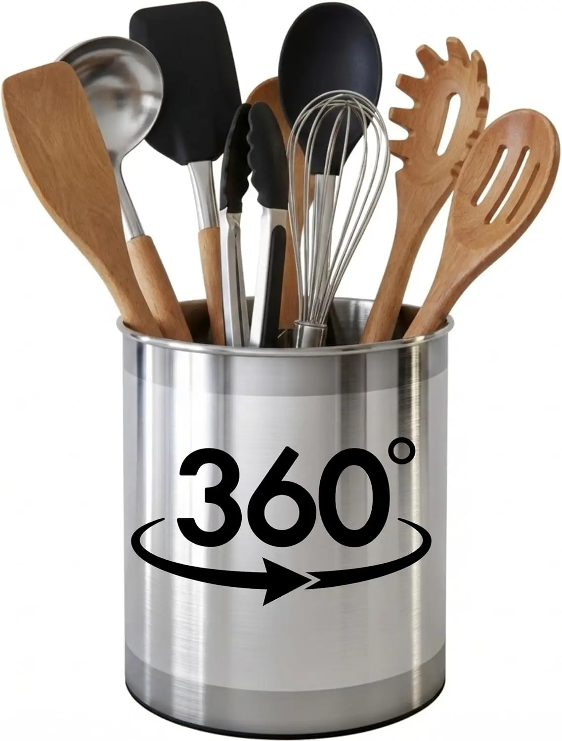 Extra Large Rotating Utensil Holder Caddy with Weighted Base, Removable Divider, and Gripped Insert – Rust-Proof Metal, Dishwasher Safe