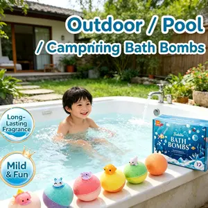 12 Pack Camping Bath Bombs with Toys, Outdoor Travel Bath Salts for Kids, Biodegradable for Camp Showers