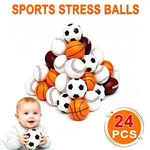 24Pcs Mini Sports Squishy Balls, Assorted Soccer Basketball Baseball Football, Toddler Fine Motor Skill Training Toys, Classroom Bulk Prize & Kids Party Favors, Stress Relief Toys for Adults