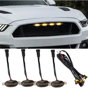 4PCS LED Grill Lights, Bright Car Front Grill DRL Lamps with Wiring Harness, Car Grid Bumper Trim Lights Auto Accessories, Compatible with F150 F250 F350 Front Grilles (Yellow)