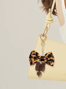 Fashion Leopard Print Bow Gold Heart Keychain Charm, Bag Decoration, Spring Clip, Golden Heart Pendant, Perfect Gift for Friends and Family, Bag Charms, Purse Accessories