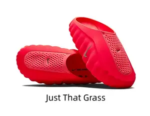 Bright Red Wave Slip-On Sport Slides Tiny Gray Side Logo Hollow Perforated Upper Integrated EVA Quick Dry Massage Casual Sandals