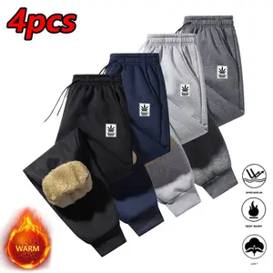 LIFE KEEPS MOVING Men's Athletic Jogger Pants with Drawstring Waist, Letter Print Fleece Lined Regular Fit Sweatpants, Casual & Comfortable for Everyday Wear & Commuting, Suitable for Autumn & Winter Menswear
