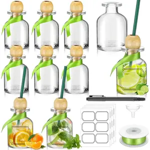 10 Packs 2oz/50ml Shot Glasses Patron Bottles with Cork and Straw Mini Empty  Bottles for Drinks    Jar with Green Ribbon for Wedding Party Personalized Decoration