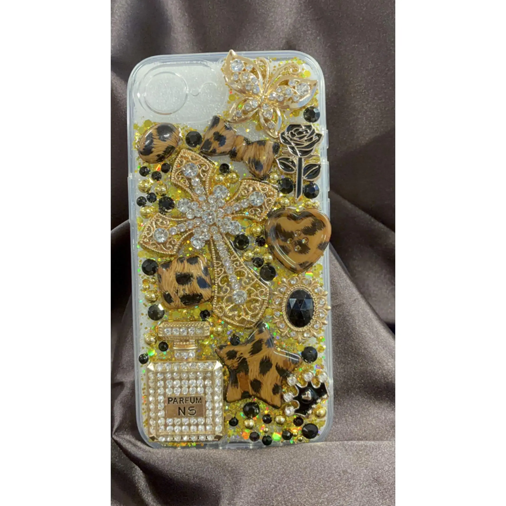 iPhone Junk Case with Leopard Print and Rhinestones