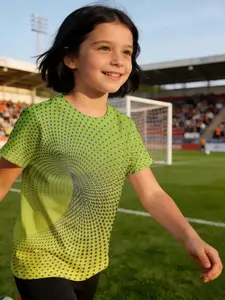 girl child jersey Green Dots Spiral Pattern Design Breathable, light and comfortable short sleeve T-shirt Elastic round neck short sleeve printed casual top, machine washable, soft and breathable comfortable training sports summer quick-dry