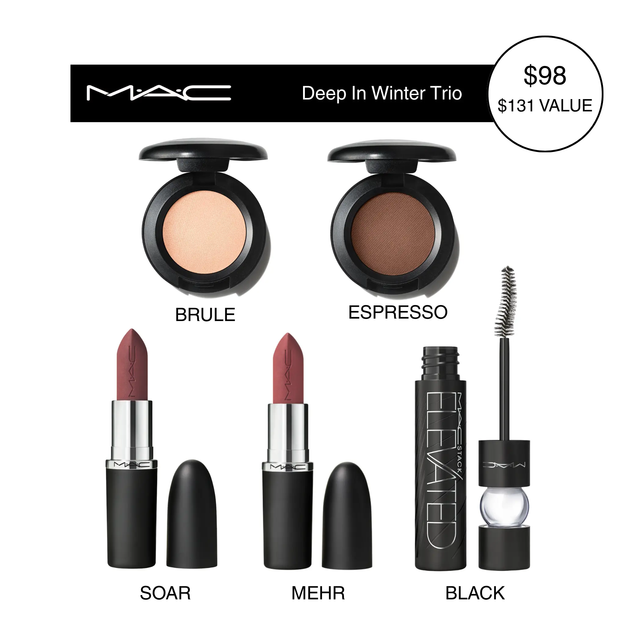MAC Holiday Full-Face Glam Night | M·A·Cximal Silky Matte Lipstick + Small Eye Shadow + M·A·CStack Elevated Mascara