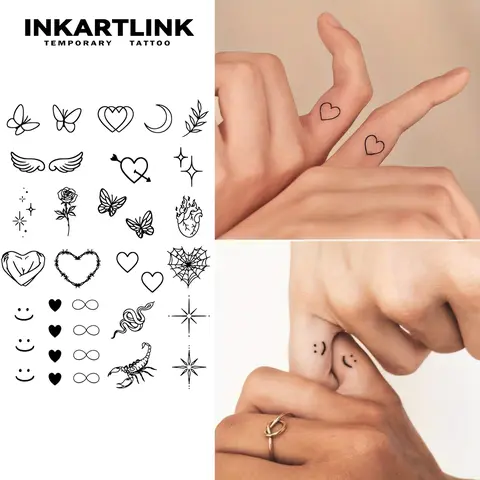 INKARTLINK Magic Adhesive Film Temporary Tattoos (2 Sheets) - Henna Designs, Feathers & Petals Micro Patterns, Waterproof, Long-Lasting, Easy Application, Body-Safe Ink, All Skin Types, Adult Finger Tattoos, Butterfly Art, Ready-to-Go