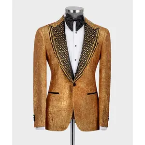 Handmade Cracked Gold Pattern Custom Tuxedo Classic Menswear