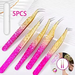 Professional Stainless Steel Eyelash Tweezers with Storage Box, Precision Diamond Patch Applicator, Non-Slip Design, Easy to Use, Holiday Gift, Eyelash Extension Tweezers