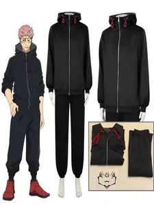 Yuji Itadori Cosplay Costume Set with Wig Black Jacket Hoodie Uniform Anime Sportswear Halloween Unisex