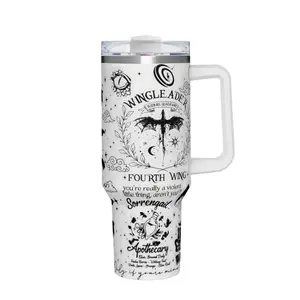 Fourth Wing Riders Quadrant Inspired Tumbler with Dragon Laurel Wreath Sketch and Book Quote Design, Insulated Travel Mug for Fantasy Book Lovers Daily Use