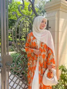 Plant Print Robe, Modest Clothing, Loose Fit, Breathable Fabric, Soft Material, Comfortable for Summer, Casual Evening Wear, Modest Islamic Clothing