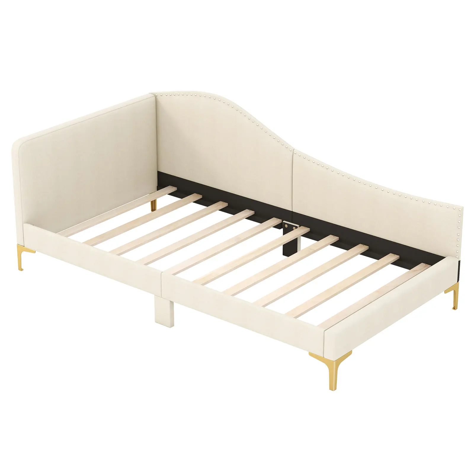 COSTWAY - Full/Twin Size Upholstered Daybed with Metal Legs and Wood Slats-Twin Size