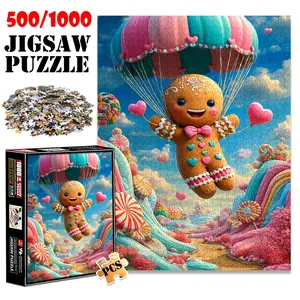 1pc 1000 piece adult puzzle 70x50cm Gingerbread Figure Parachuting in Candy - Filled Landscape 500 pieces of paper jigsaw puzzle, suitable for adults and families, large-scale DIY puzzle interactive