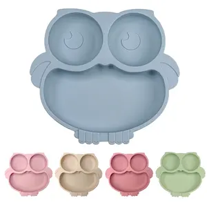 Baby Silicone Feeding Set, Single Owl Plate with Suction Base, Unisex Food Bowl for Infants, Safe and Durable Baby Utensils