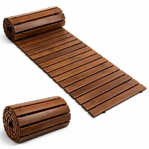 Outdoor Wooden Walkway Roll Out Path, Portable Garden Pathway for Patio, Beach, Poolside and Event Use