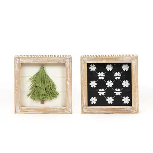 Reversible Wood Framed Sign (Tassels/Daisy) Multicolor +