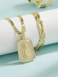 Elegant Virgin Guadalupe Pendant Necklace, Copper Chain Jewelry Gift for All Seasons, Casual Christian Accessory for Family & Friends, Gift Ready